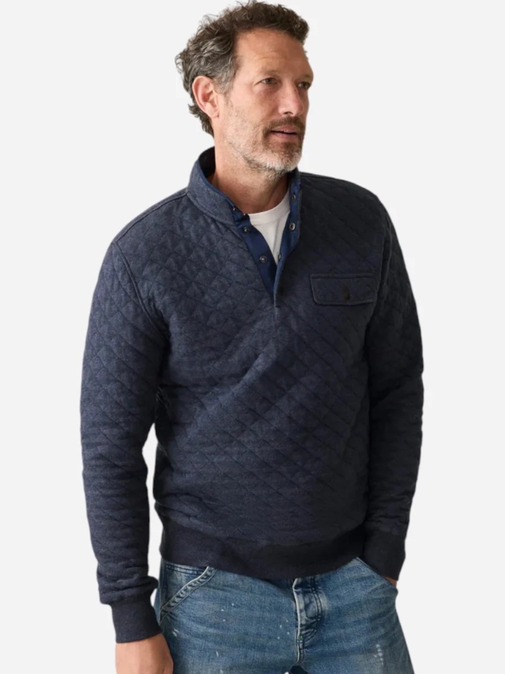 Faherty Quilted Pullover Sweater in Navy